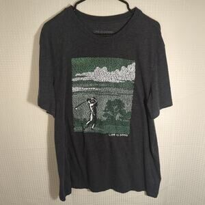 Life is Good Large Gray T-Shirt Golf Graphic Cool Tee Short Sleeve Cotton Blend